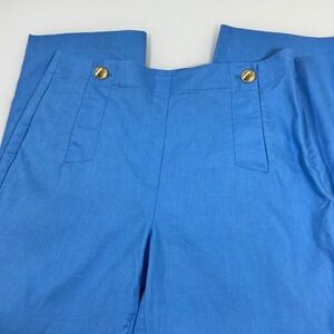 Ann Taylor Womens 10 Blue Sailor Pants High Rise Linen Blend Straight Ankle